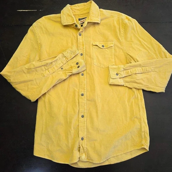 Johnnie-O Hangin Out Corduroy Shirt Mens Medium Mustard Yellow Long Sleeve - Picture 2 of 6